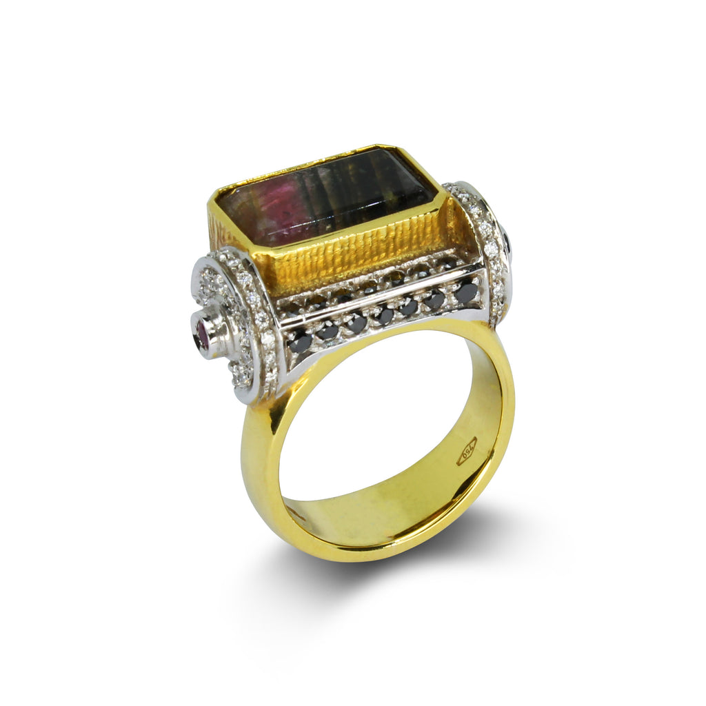Anello Tormalina, Diamanti, Rubini, Diamanti Neri