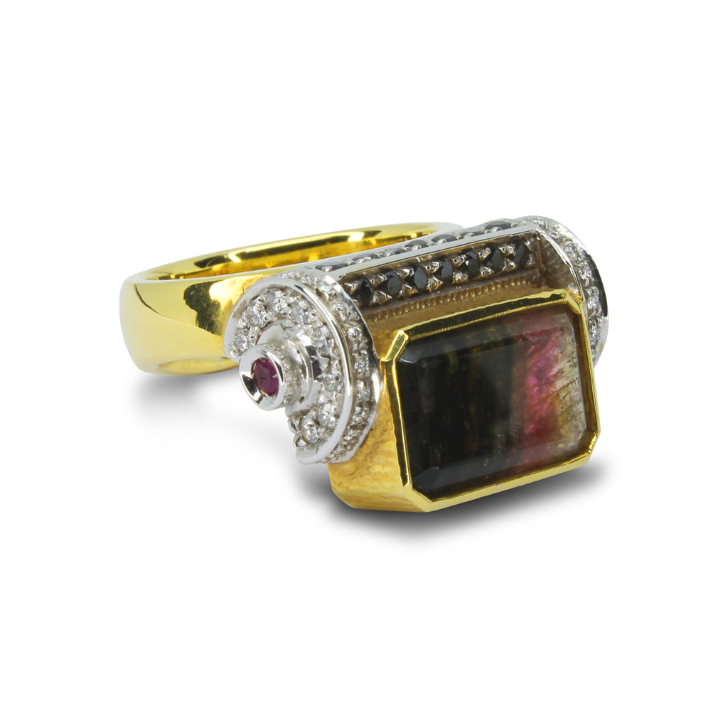 Anello Tormalina, Diamanti, Rubini, Diamanti Neri