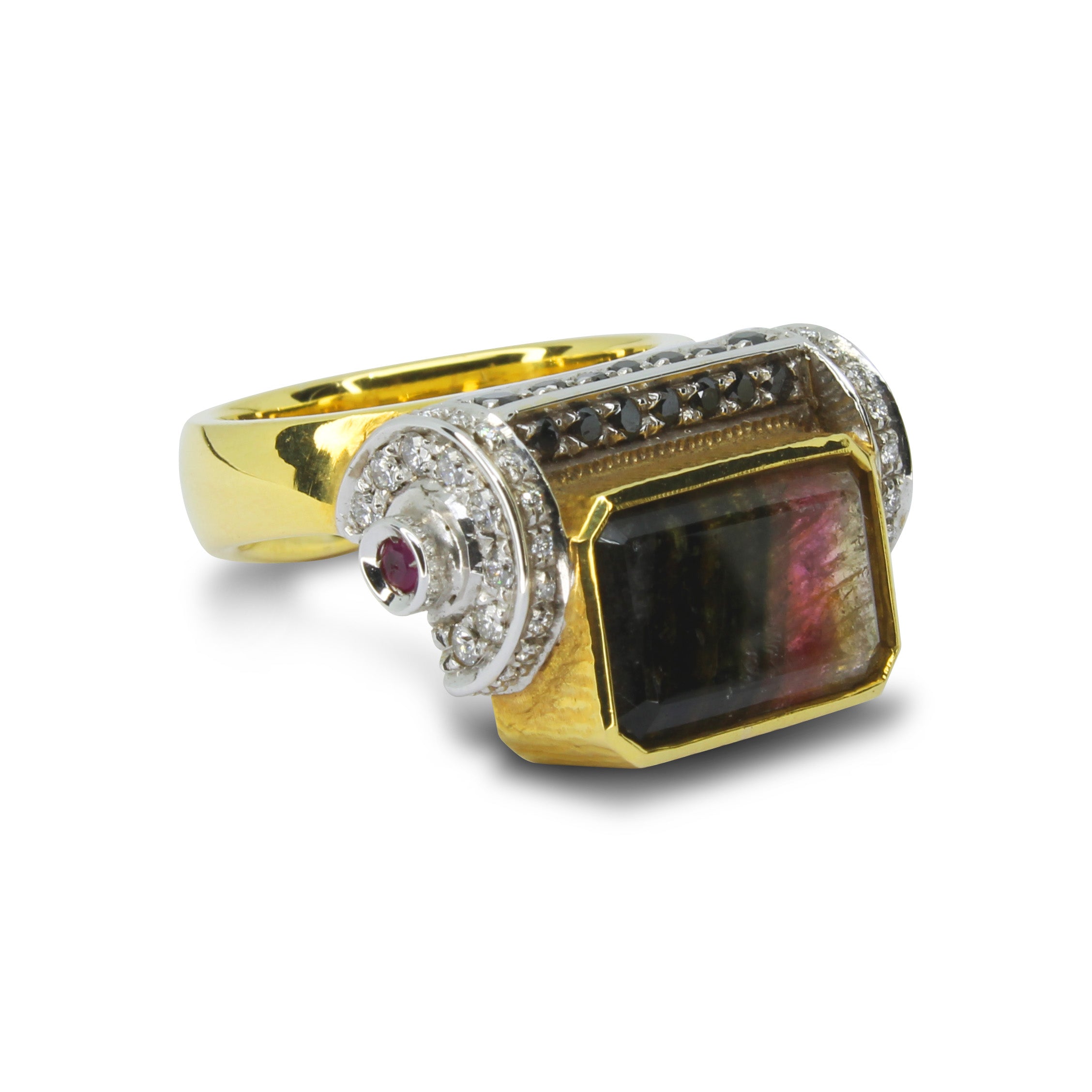Anello Tormalina, Diamanti, Rubini, Diamanti Neri