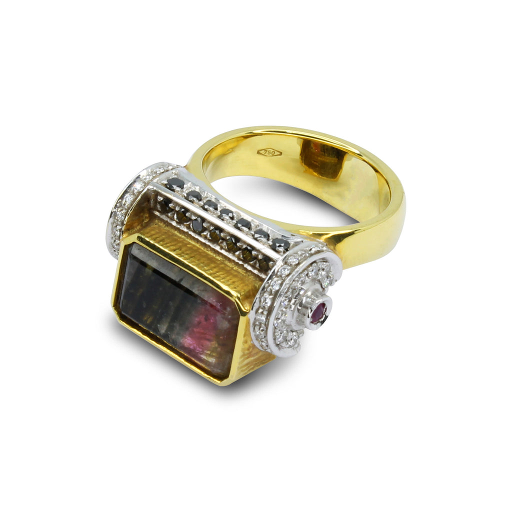 Anello Tormalina, Diamanti, Rubini, Diamanti Neri