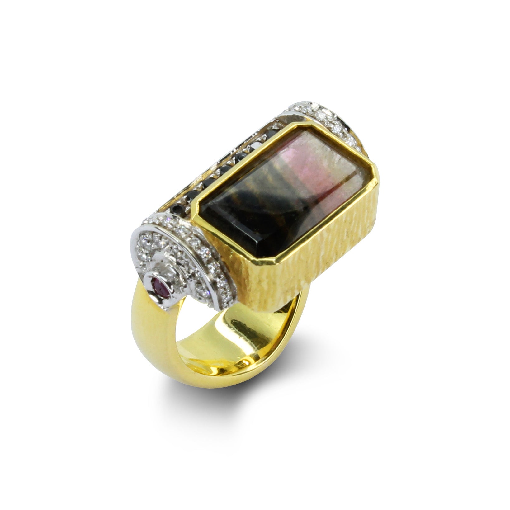 Anello Tormalina, Diamanti, Rubini, Diamanti Neri