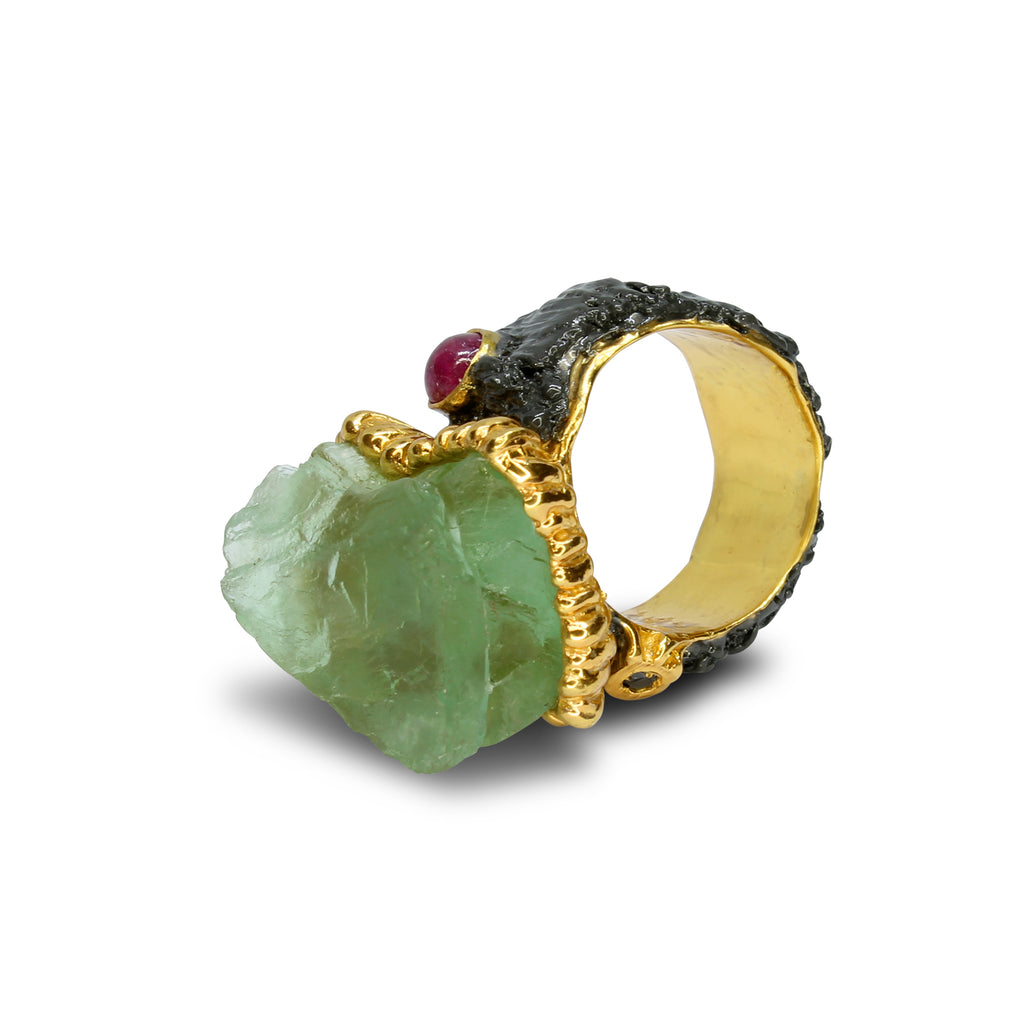 Anello Fluorite, Rubino, Diamante.