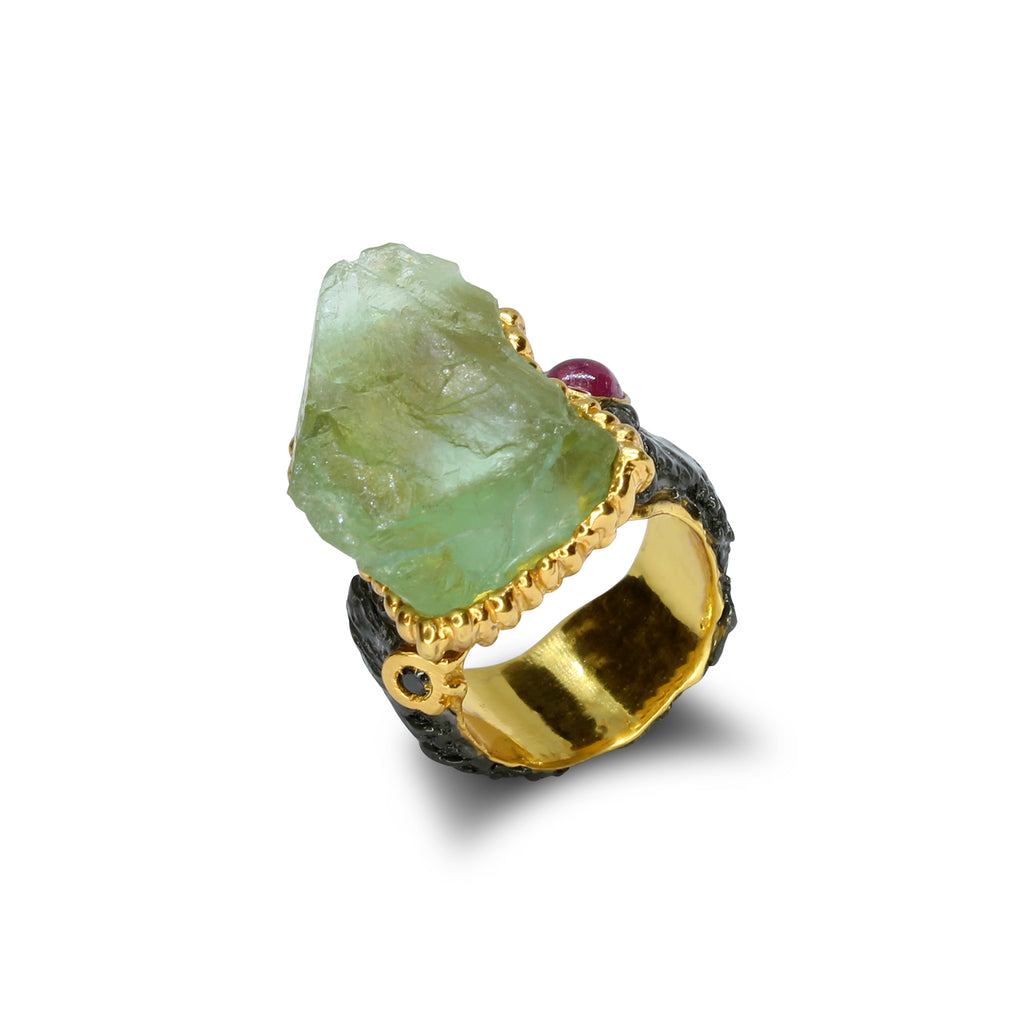 Anello Fluorite, Rubino, Diamante.