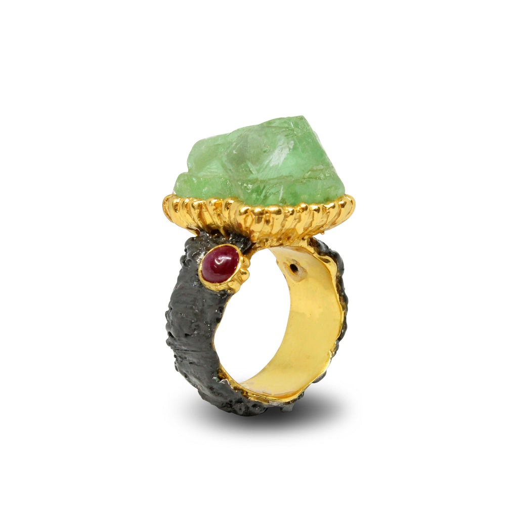 Anello Fluorite, Rubino, Diamante.