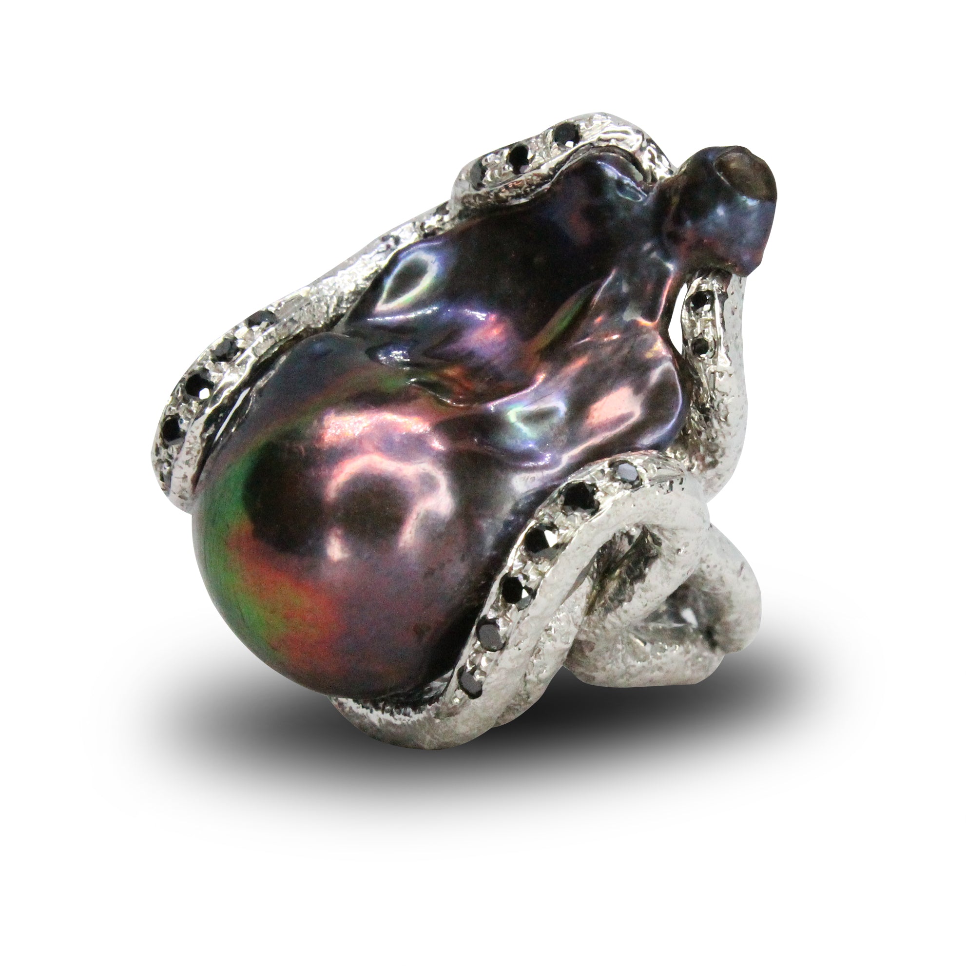 Anello Perla Barocca e Diamanti Neri